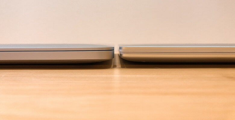 XPS13 2in1とMacBookProの薄さ比較